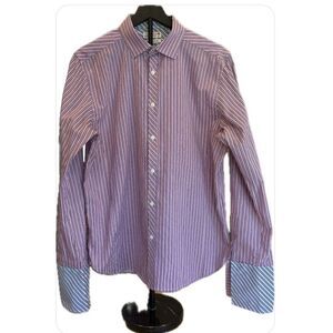 Ted Baker Endurance Pink Purple Blue Striped Button Down Dress Shirt 16.5